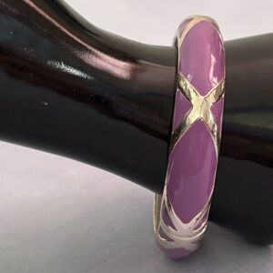Purple and Silver-Tone Hinged Wide Bangle Bracelet